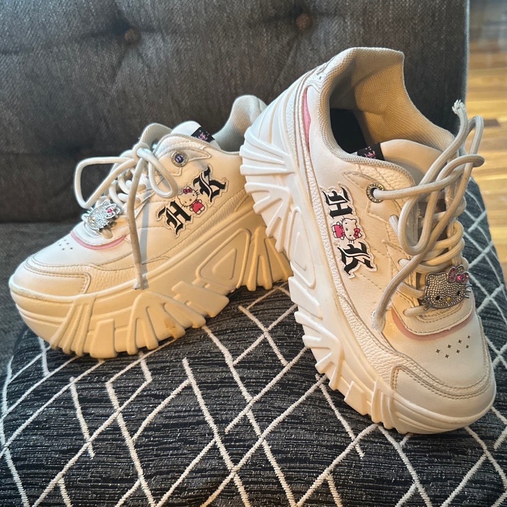 White Platform Sneakers with Hello Kitty Design